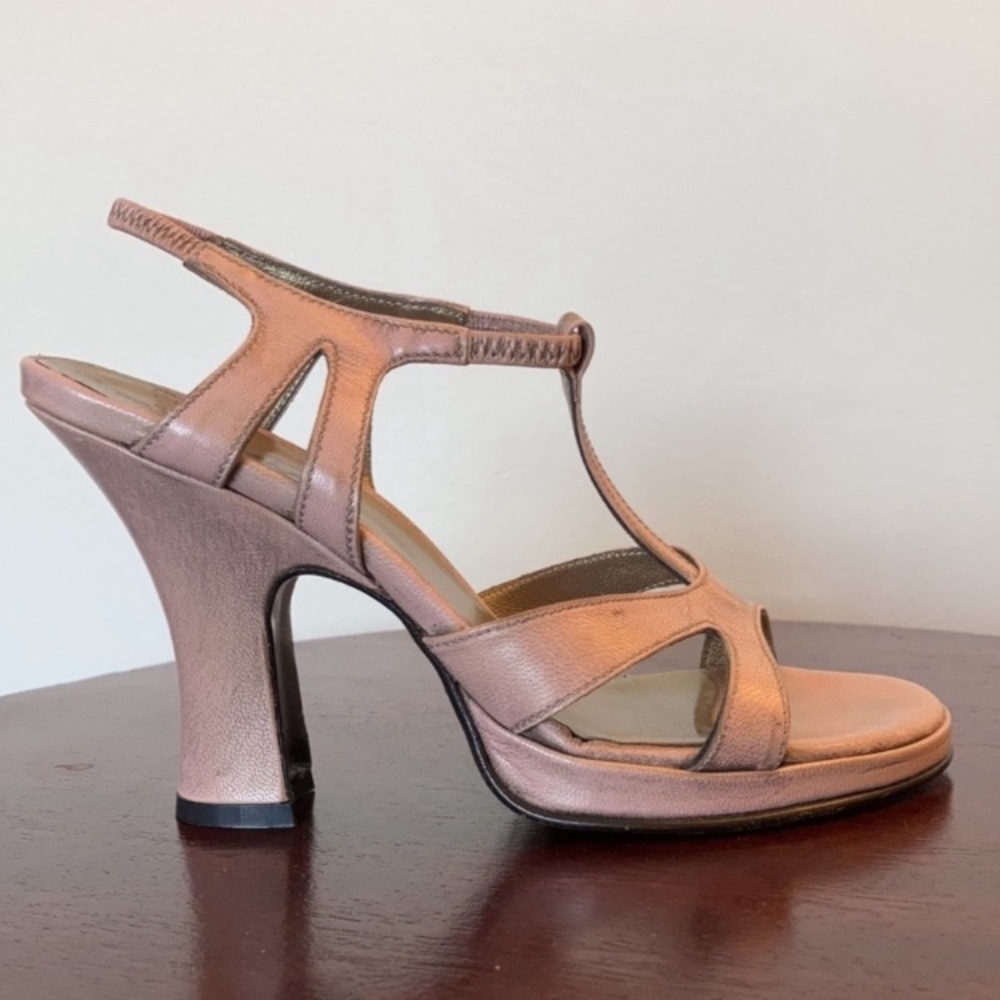 Unworn Y2K Bebe leather t-strap shoes, mauve with gray, made in Italy, 6